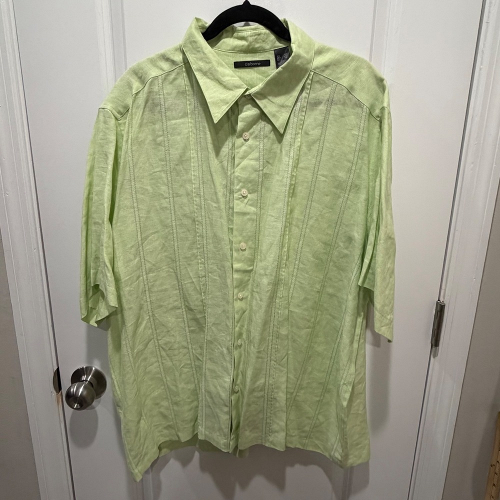 Claiborne Mens Button Down Shirt Pintuck Detail Lime Green XXL
